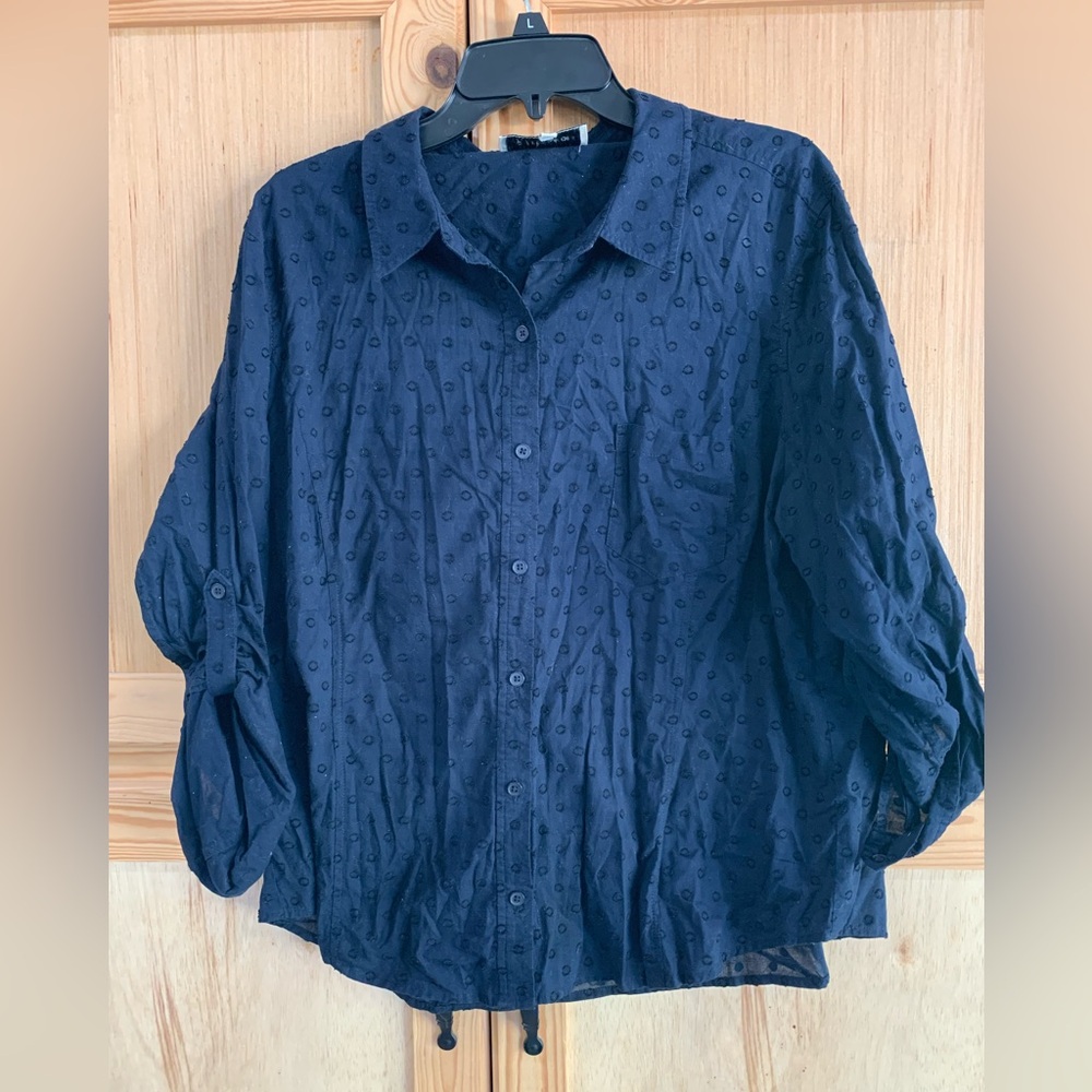 Jones New York Dark Blue Textured Button Front Shirt Sz XXL